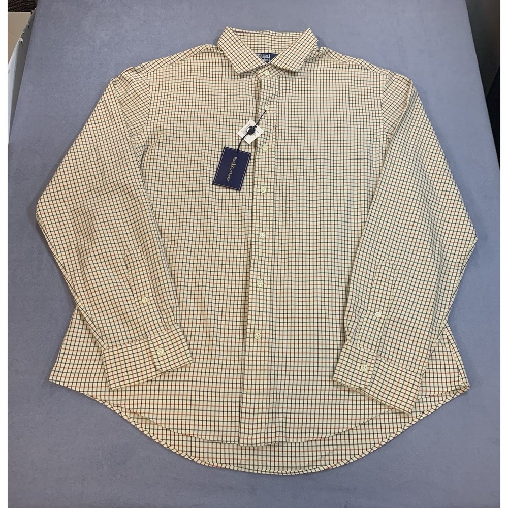 Polo Ralph Lauren Button Down Dress Shirt Men XL Cream Plaid Preppy NEW